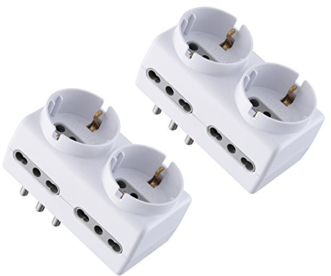 Electraline 92299 Set 2 Adattatori Multipresa 6 Posti 2 Schuko + 4 Bivalenti, Bianco