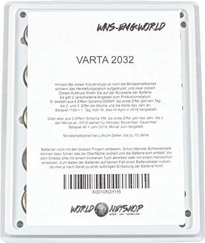 wns-emg-world Spar Blister Pack CR2032 Lithium Knopfzelle 3 Volt Hochleistungsbatterie, 20 Stück