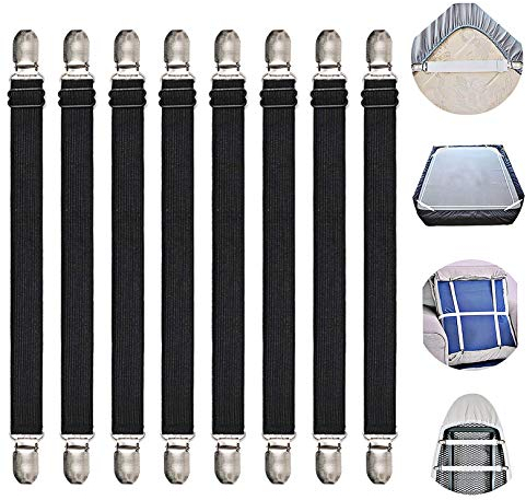 GOODTIMES Adjustable Bed Sheet Straps Suspenders Elastic Sheet Fasteners Grippers Suspenders Clips for Flat & Fitted Sheet Corner Holder,Ironing Board Cover, Mattress, Cribs, Sofa Cushion& More(