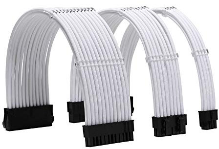 FormulaMod Sleeve Extension Power Supply Cable Kit 18AWG ATX 24P+ EPS 8-P+PCI-E8-P with Combs for PSU to Motherboard/GPU (White)