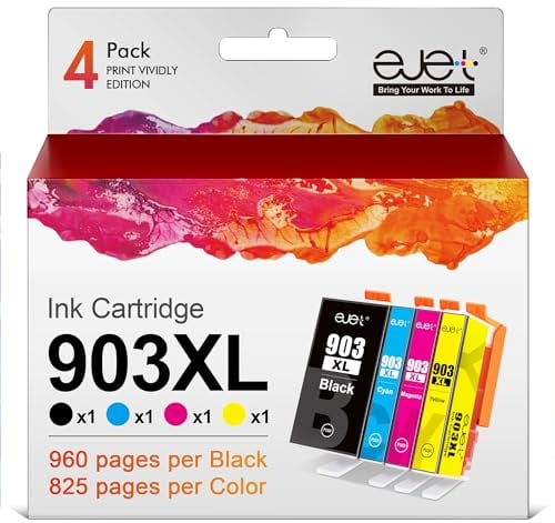 ejet 903 XL Multipack Kompatibel für HP 903 Druckerpatronen 903XL Schwarz (Neustem Chip), für HP Officejet 6950 Druckerpatronen Officejet Pro 6970 6960 Patronen All-In-One Drucker