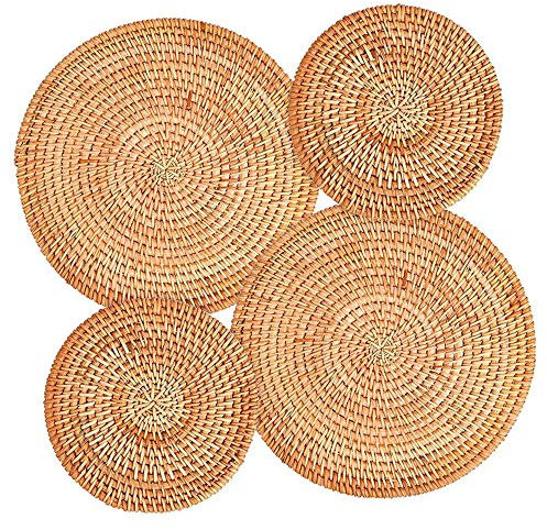 Fransande - Sottopentola in rattan intrecciato a mano, per piatti caldi, piatti, tazze, supporto per tavolo, resistenti al , confezione da 4