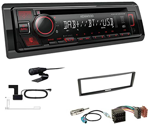 Kenwood KDC-BT450DAB 1-DIN DAB Autoradio Bluetooth CD USB AUX Einbauset passend für Renault Clio III 2005-2012 schwarz