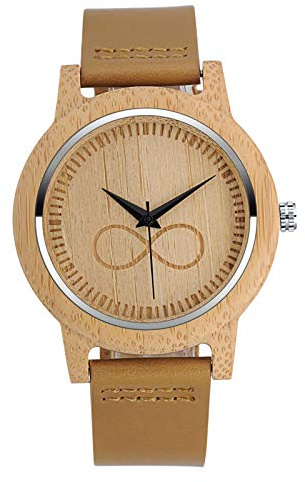 SUPBRO Herren Uhren Holzuhr Holz Armbanduhr Klassik Analoge Quarzwerk Uhren Unisex Unendlichkeit Leder Armband