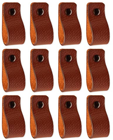 Brute Strength - Ledergriffe für Möbel - Cognac - 12 Stück - 12,5 x 2,5 cm - Schrankgriff, Türgriff für Küche, Bad, Schränke, Kommode, Holz