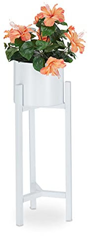 Relaxdays Supporto Portavasi, Scaffale con Vaso Incluso, Porta Piante Decorativo in Metallo, HxD: 60 x 21,5 cm, Bianco