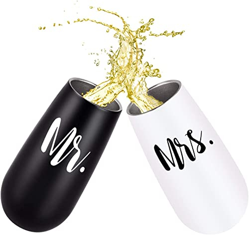 Mr and Mrs 6 oz Champagne Flutes, Bridal Shower Gift for Bride and Groom, Gift for Newlyweds, Stainless Steel Insulated Tumblers, Gifts for Couple