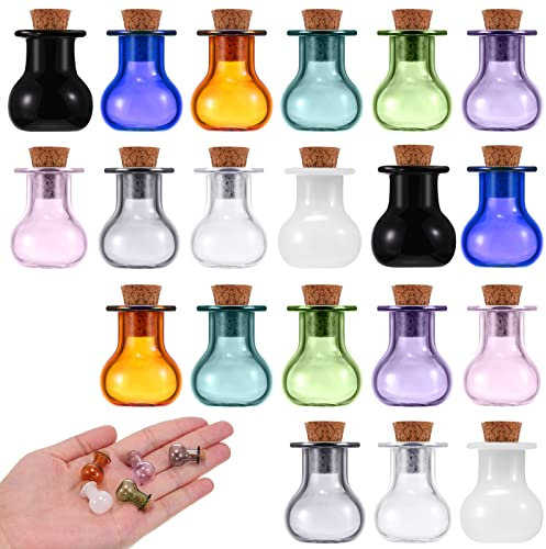Perthlin 20 Pieces Spell Jars Tiny Bottles with Cork Small Potion Jars Clear Rum Mini Bottles Multi Color Small Glass Potion Vial Wishing Vial for Wedding Birthday Party DIY Supplies (Sphere Style)