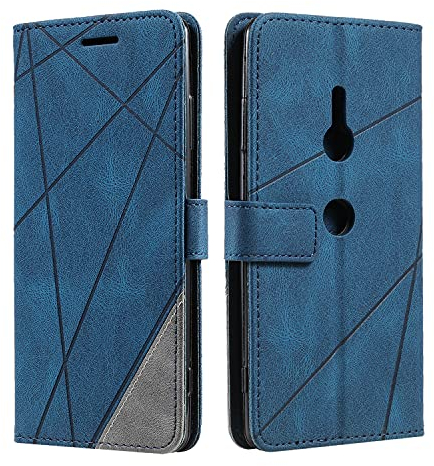 SONWO Hülle für Sony Xperia XZ3, Premium Leder PU Handyhülle Flip Case Wallet Silikon Bumper Schutzhülle Klapphülle für Sony Xperia XZ3, Blau