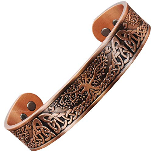 Bracelet Jonc celtique Homme Femme Bracelet Magnétique en Cuivre Pur avec six aimants Idée Cadeau Anniversaire (TRL)-Arbre de vie celtique