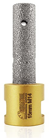 SHDIATOOL Diamond Finger Bit Milling bit M14 Thread Vacuum Brazed Enlarging and Shaping Round Bevel Existing Holes in Porcelain Hard Ceramic Marble Granite Diameter 15mm