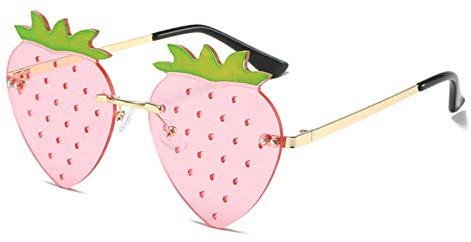 YAMEIZE Cute Strawberry Form Sonnenbrille für - Damen Herren Metall Rahmen Fruit Funky Brille Funny Part