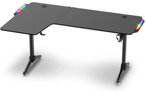 SPIRIT OF GAMER HEADQUARTER 600, Eckschreibtisch Gaming 160 cm, Großer Gaming Schreibtischavec mit Becherhalter, Haken für Kopfhörer und Kabelhalter, Tisch mit LED Hintergrundbeleuchtung