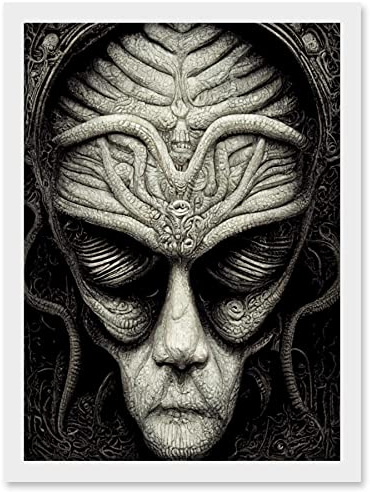Doppelganger33 LTD Alien Grays Monochrome Gothic Horror Artwork Framed Wall Art Print A4