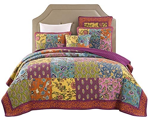 SXSGSM Tagesdecke, gesteppt, Patchwork, amerikanischer Stil, Baumwolle, handgefertigt, bunt, Patchwork-Decken, Bettüberwurf mit 2 Kissenbezügen