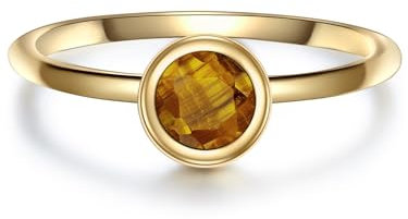 GLANZSTÜCKE MÜNCHEN Damen Ring 925/- Sterling Silber gelbvergoldet mit Tigerauge braun - Edelsteinring Solitärring Gelbgold