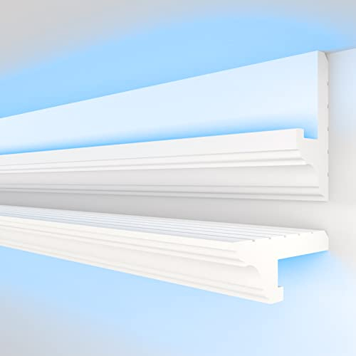 HEXIMO LED Schattenfugenprofil Stuckleisten, indirekte Beleuchtung XPS Styropor Trockenbau Decke Beleuchtung Stuckleisten Decke (1,7 Meter HLED 16)