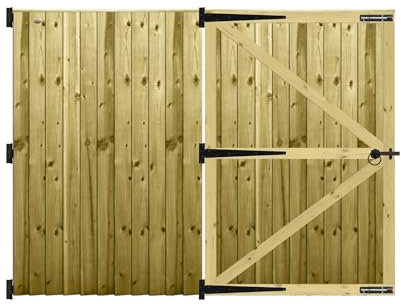 Premier Garden Supplies PGS Feather Edge Fully Framed Capped Flat Top Made to Measure Driveway Gates Measurements Height 5ft - 6ft (150-180cm) x Width: 213cm - 244cm +600mm Hinge Ring Latch Kit