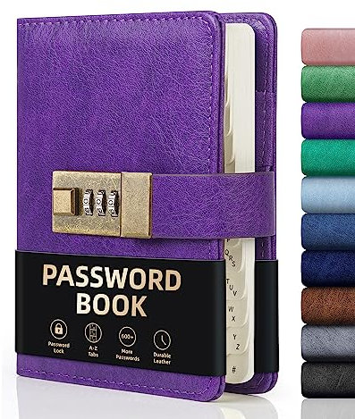 WEMATE Password Book with Lock, Password Book with Alphabetical Tabs 600+ Password Spaces, Password Logbook with Lock, Password Keeper for Computer 4.33 X 6.18 Inch Purple