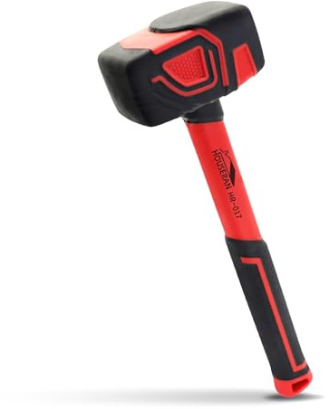 HOUSERAN Rubber Mallet Hammer 10 oz, Soft Face Mallet | Woodworking, Flooring, Crafts, Jewelry Making, Tiling, Camping, Soft Blow, Ergonomic Grip Handle, Red and Black