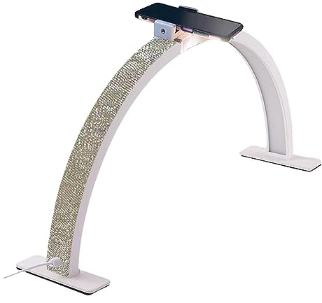 Lampada a LED a mezzaluna, lampada da tavolo a LED a mezzaluna con supporto per telefono, lampada da scrivania a mezzaluna a luminosità regolabile 3000K-6000K, lampada da tavolo per unghie da tavolo