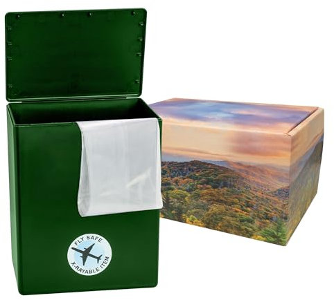 TSA-zugelassenes fliegensicheres und temporäres Reiseurnen-Set für menschliche Asche – für Fluggesellschaften und Post geeignet – 200 Kubikzoll Kapazität – grüne Kunststoffurne mit Bergreg-Versandbox