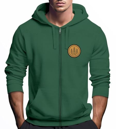 Neverless® Zip Hoodie Herren Outdoor Motiv Bäume Sweatjacke mit Kapuze Logoprint Fashion Streetstyle Bottle-Green XXL