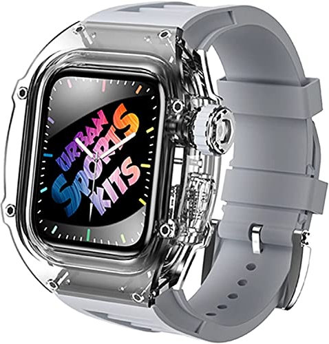 AEHON Kit de modificación de correa de reloj, para Apple Watch Band 45MM 44MM,Fluororubber Watch Strap,For Iwatch Series 8 7 6 5 4 SE 44MM 45mm, kit de modificación transparente Watch Case, 45mm,