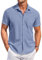 COOFANDY Shirt for Men Short Sleeve Wrinkle Free Shirts Beach Shirt Hawaii Vacation Casual Button Down Shirts with Chest Pocket Navyblue L