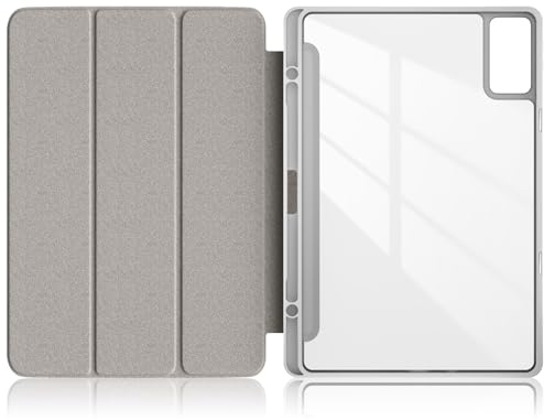 TOPCASE Custodia per Xiaomi Redmi Pad SE Tablet 11 pollici 2023 con supporto per penna, retro trasparente in policarbonato, TPU antiurto a tre pieghe, con supporto per auto, colore: grigio