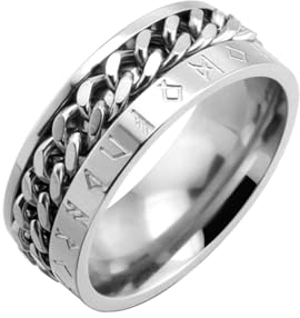 Whoiy Ringe Freundschaftsringe Edelstahl mit Gravur Wikinger 8MM Personalisiert Ringe Silber Fidget Ring Spinner Ring Herren Ausgefallene Trauringe Größe 54 (17.2)