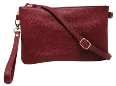Mauro Pelletteria Damen-Clutch aus echtem Leder – Handtasche & Umhängetasche – 100% Made in Italy – Abnehmbarer Schultergurt & Handg (Brodeaux)