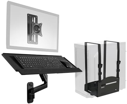 VIVO Sit-Stand 17 to 32 inch Single Monitor Wall Mount with Pneumatic Arm Keyboard Tray and PC Wall Mount Combo, Max VESA 100x100mm, Black, MOUNT-VWKB1P