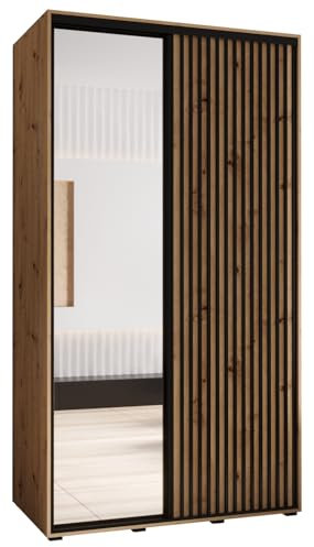 MEBLE KRYSPOL Lanko 2 Schrank mit Zwei Schiebetüren mit Spiegel, Stange, Regalen - Moderner Aufbewahrungsschrank für Schlafzimmer, Wohnzimmer - 235,2x130x60 cm - Artisan Artisan Schwarz