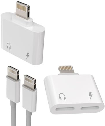 Adaptador Jack Lightning (2Pack)Auriculares cargador para iPhone Microfono Cascos Dongle 2 en 1 Carga Audio para Apple 14 13 12 Pro Max para iPad Conector Aux Accesorios Cable Auxiliar Coche Audifonos