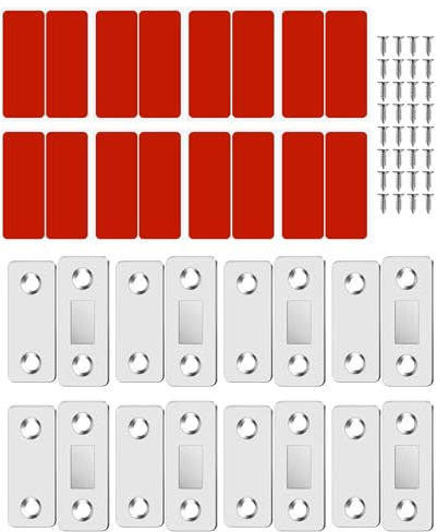 Ultra Thin Door Magnets,8 Pair Stainless Steel Cabinet Latches Cabinet Magnetic Door Catches Self Adhesive with Screws for Sliding Door Kitchen Window Closet