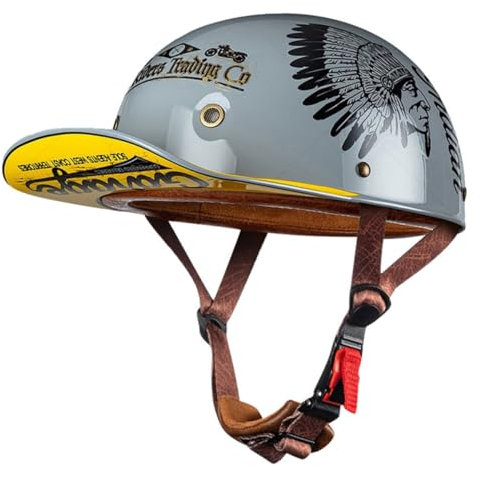 Deutsche Motorrad Halbhelme Mit ECE Zulassung Jethelm Retro Chopper Helm Scooter-Helm Halbschalenhelm Baseball Cap Motorradhelm Für Männer Frauen Chopper Moped Roller-Helm 11,M:54-57CM