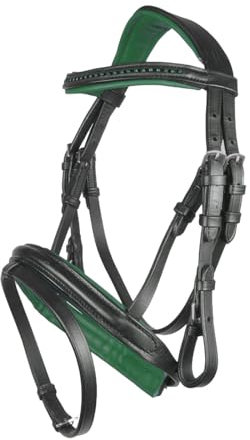 Brama West Ledertrense Pferd Sparkle - englisch kombiniert - Reithalfter mit Antislip Zügel und Strasssteinen - Grün, Gr. Cob