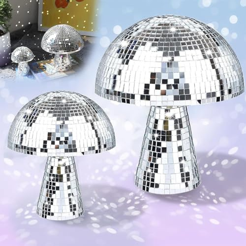2 Stück Pilz Disco Kugel Deko,xlwen Silber Discokugel Pilz,Pilz Disco Kugel Silber,Disco Pilze Silber,Deko Discokugel Pilz,für Heimdekorationen, Bühnenrequisiten, Schulfeste, Partyartikel und Zubehör