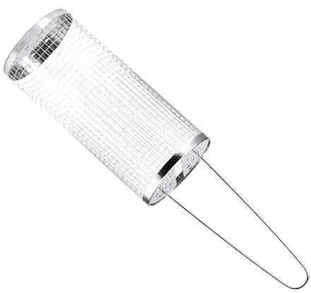 Rolling Grilling Baskets, Stainless Steel BBQ Grill Basket Round Barbecue Net Tube for Outdoor Camping Picnic, Non-Stick Wire Mesh Cylinder Fish, Vegetables & Meat (30x9CM)