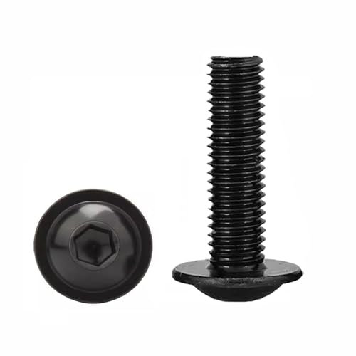 FandWay Vis à Métaux Tête Bombée,Vis à Six Pans Creux Acier Au Carbone 10,9 Noir ISO 7380-2 Clés Allen Cylindrique et Bride Vis Filetées Complet M8 x 16/20/25/30/40 mm (6 par taille)