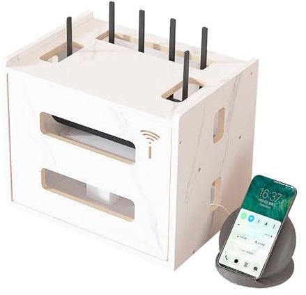 Catekro Étagère de Routeur WifI, Armoire de Routeur, étagère pour Décodeur, étagère de Routeur Debout, étagère Murale pour Routeur, Boîte de Rangement de Routeur WiFi en Bois (Blanc)