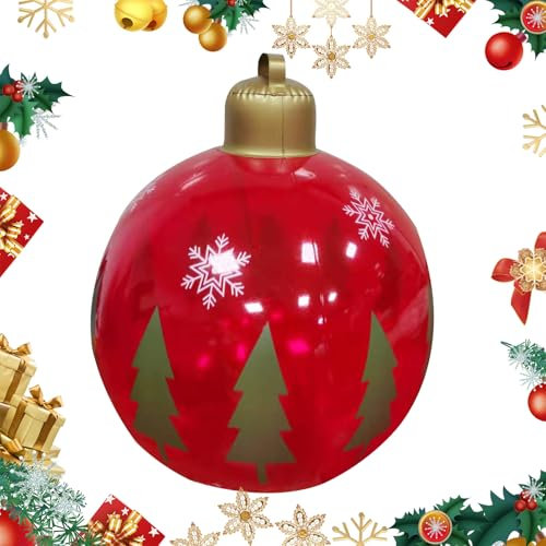 Christmas Inflatable Ball, 60cm Giant Christmas Decorated Ball Inflatable PVC Christmas Baubles Outdoor Large Xmas Hanging Balls Ornaments for New Year Xmas Yard Lawn Garden Decoration (Red A)