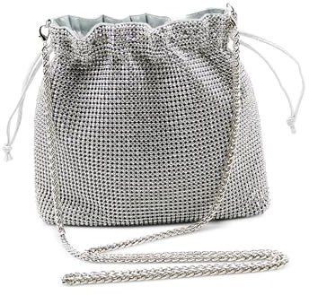 Michelle Moon - Pochette Donna Elegante Argento per Matrimoni, Feste ed Eventi | Pochette Argento con Tracolla 130 cm, Ideale Borsa Elegante Donna Cerimonia con Strass per Occasioni Speciali