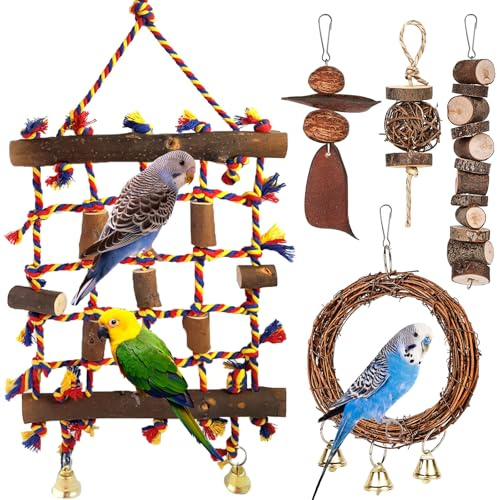 Jouet pour oiseaux, corde pour perroquet, filet d'escalade avec 4 perroquets, jouet à mâcher, perchoirs pour oiseaux, cage à oiseaux, accessoires pour pinsons, perruches, oiseaux d'amour
