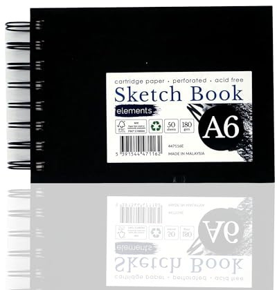 Elements A6 Wire-O White Sheets Landscape Art Sketch Book, Hard Cover – 180gsm Cartridge Paper, 50 Perforated Sheets, White Drawing Paper for Mixed Media Art and Professional Artwork, Drawing Books