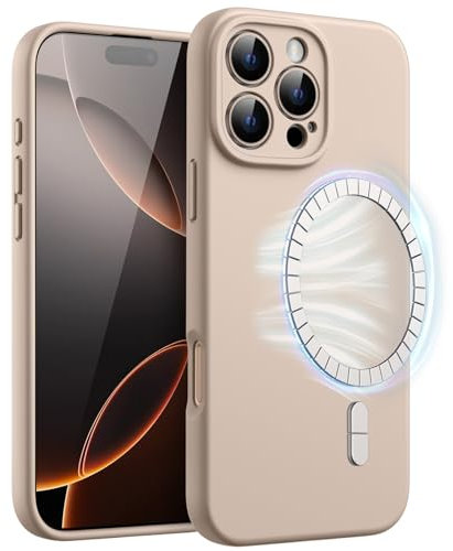 JETech Magnetic Silicone Case for iPhone 16 Pro Max 6.9-Inch, Compatible with MagSafe, Silky Soft Touch, Shock Absorbing Phone Cover with Camera Lens Full Protection (Desert Titanium)