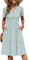 AUSELILY Women's Summer Short Sleeve Midi Dresses V Neck Empire Button Knee Length Dress with Pockets Green Spot M