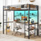 COSTWAY Metal Bunk Bed with Desk, RGB LED Lights, Charging Station and Storage, Ladder Loft Bed Frame with Safety Guardrail, Space-Saving Bedroom Single High Sleeper Beds for Kids Teens Adults (Black)