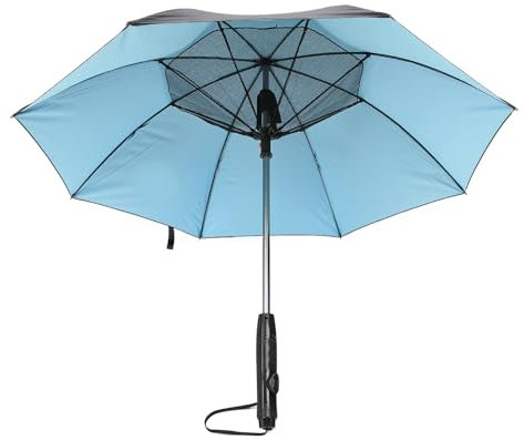 Sombrilla con ventilador, sombrilla eléctrica con mango largo y sombrilla de doble capa con protección UV para refrescarse en verano en la playa, deportes al aire libre (exterior negro interior)
